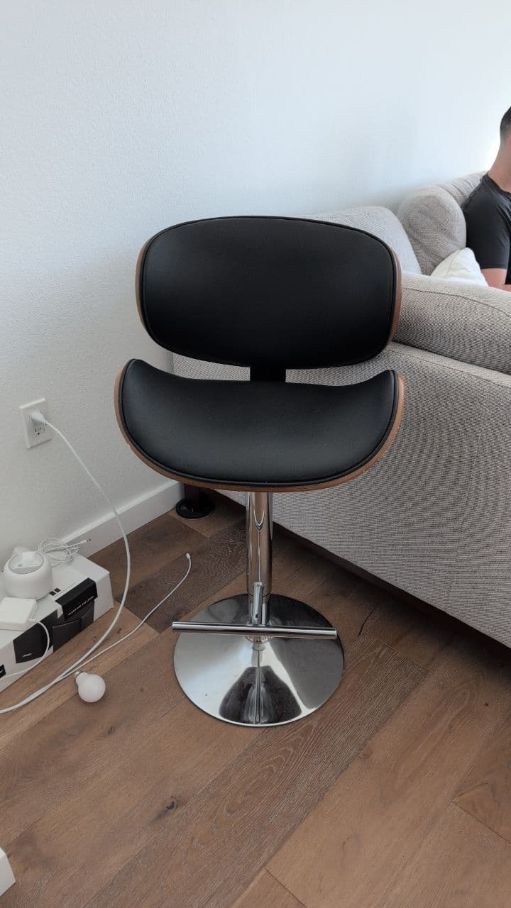 Modern Adjustable Swivel Bar Stool with Bentwood Frame